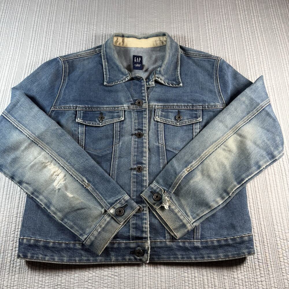 Gap Blue Jean Jacket Vintage Women’s Xl Distressed Y2K Grunge Indie Sleaze